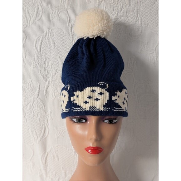 vintage wool beanie hat pom pom ski Handcrafted by Stowe Woolens Ltd Vermont USA